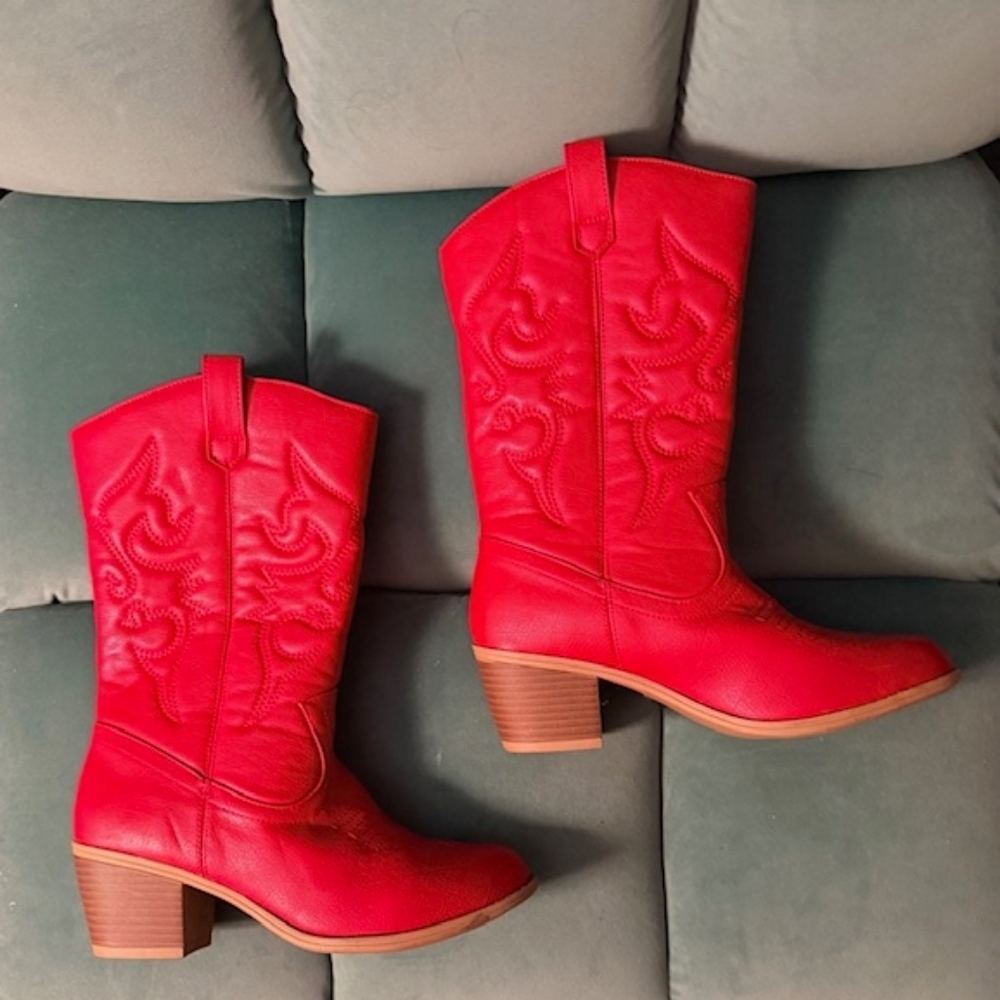 Women's Red Western Leather Boots Size 6.5